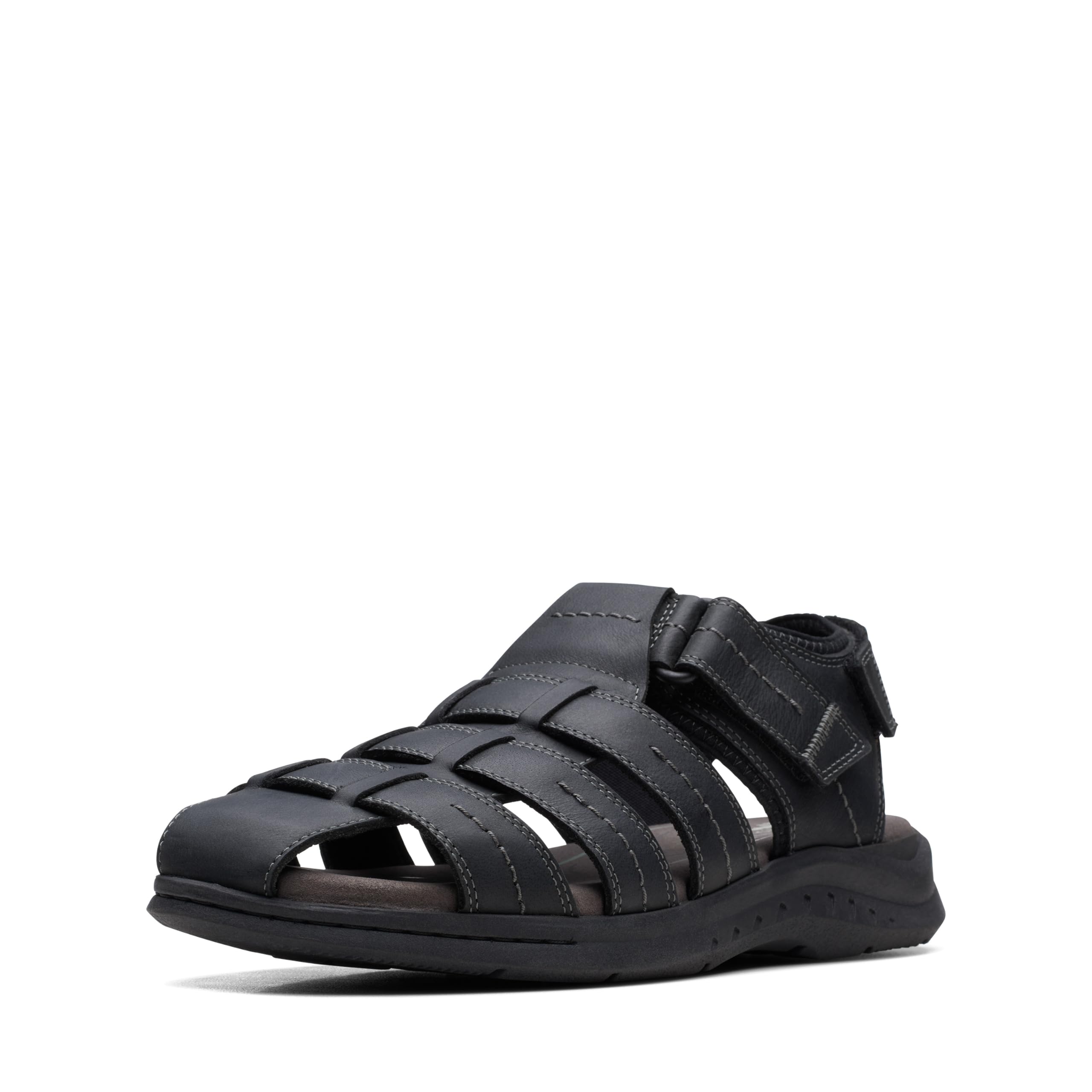 Clarks Collection Men's Walkford Fish Fisherman Sandal, Black Tumbled Leather, 7 Wide US Image