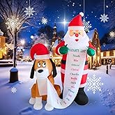 PTS 6FT Inflatable Santa with Dog Outdoor Decoration, Christmas Blow Up Yard Decorations, Built-in LED Lights Inflatables Xmas Holiday Funny Decor for Indoor Lawn Garden