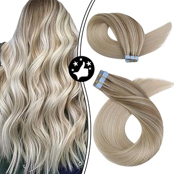 Amazon Com Moresoo 20 Inch Glam Seamless Hair Extensions Tape On Hair Extensions Human Hair Color 18 Ash Blonde To 24 Light Blonde Mixed With 60 Platinum Blonde Glue On Hair Extensions 50g 20pcs Beauty