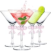 LAUDEE 10 Oz Martini Glasses Set of 4,Crystal Cocktail Glasses with Reinforced Stems & Romantic Pink Bow Elegant Espresso Martini Glasses for Party, Work Gatherings, Housewarming,Home Bar