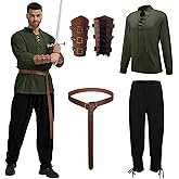 rumnigh Men's Renaissance Costume Halloween Medieval Pirate Shirt Ankle Banded Pants Viking Belt Accessories