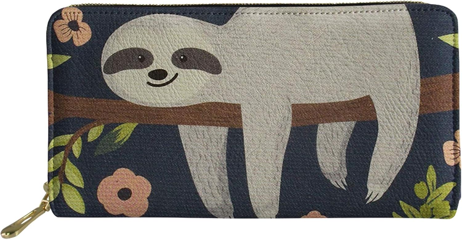 HUGS IDEA Floral Sloth Animals Wallets Long Wallet Clutch Purses Handbags for Women Ladies Girls, Sloth 7