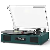 Vinyl Record Player Bluetooth with Built-in Speakers & USB Recording, Vintage Belt-Drive 3 Speeds Turntable Supports RCA Output, Auto-Stop, Green