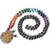 Metatron Cube Orgonite Pendant With 7 Chakra Gemstones - 108 Mala Necklace For Reiki Healing With Lava Rock Beads Gear Necklace For Mother'S Day Gift
