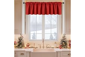 MIULEE Christmas Blackout Window Valance for Bedroom Kitchen Bathroom Living Room Darkening Rod Pocket Curtain Valance, Thermal Insulated Window Treatment 1 Panel, 52 x 18 Inches, Red