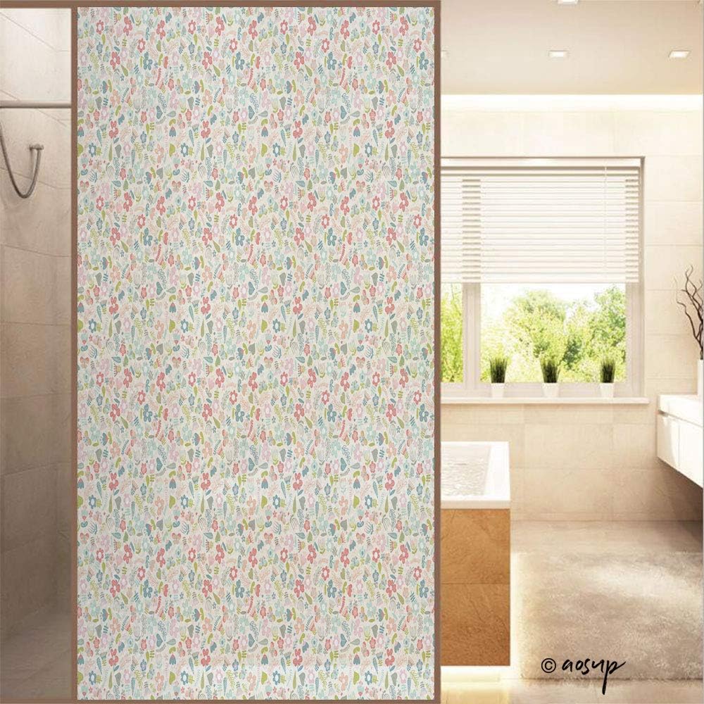 ShopHM No Glue Window Films Abstract Flowers and Leaves Country Style Stained Opaque Glass Stickers Decor Home Hotel Resturant (23.6"x47.2")