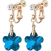 Austrian Crystal Flower Drop Clip On Earrings for Women Non Pierced 14K Rose Gold Plated Hypoallergenic Dangle Earring Jewelry
