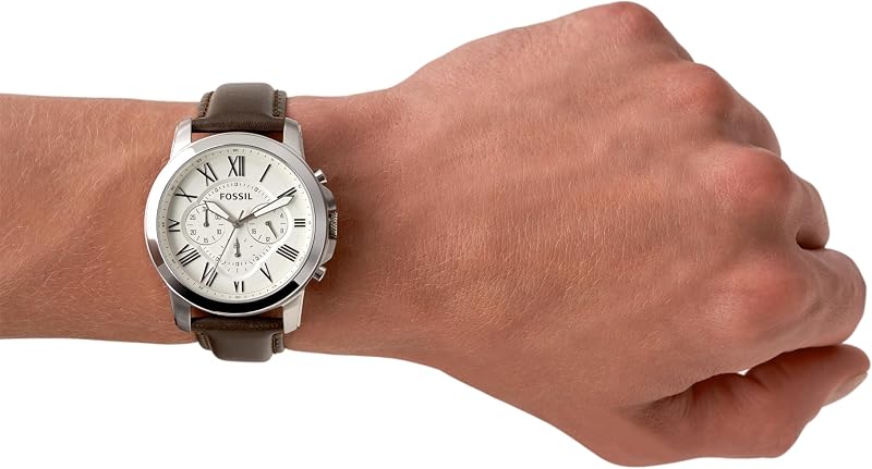 Orologio Grant da uomo, movimento cronografo al quarzo, cassa in acciaio inossidabile da 44 mm con cinturino in vera pelle, FS4735, Bianco e marrone