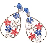 Flower Teardrop Earrings Boho Raffia Earrings Cute Floral Dangle Earrings Trendy Statement Jewelry for Women