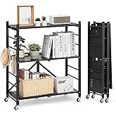 VEVOR 3-Tier Foldable Storage Shelf, 30W x 13D x 36H Inch Folding Metal Rack Shelving Unit, No Assembly Organizer Shelf with 