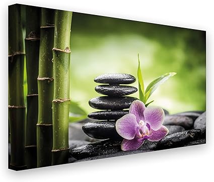Picsonpaper Zen Toile Tour De Pierre Bambou Orchidee 70 Cm X 50 Cm Decoration Art Impression Photo Murale Cadeau Toile Entoilage Amazon Fr Cuisine Maison