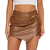 RIOJOY Women's Faux Leather Shorts High Waist Short Skirt Asymmetrical Ruched Wrap Skorts Skirts