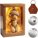 TUZELIYA Handmade Mini Worry Plush Bear in Box with Hat - Positive Little Plush Bear Set with LED Light Keychain Raffia - Pocket Bears Hug for Family Friends Kids - Easter Gifts for Men Women
