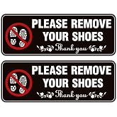 2PCS Please Remove Your Shoes Sign, Self-Adhesive Durable No Shoes Sticker for House, Take Your Shoes Off Sign, Leave Shoes for Front Door, Home, Offices（9.2" x 3.3"）