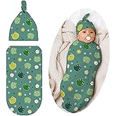 Qwalnely Frog Swaddle Blanket with Hat for Baby, Frog Swaddling Baby Stuff