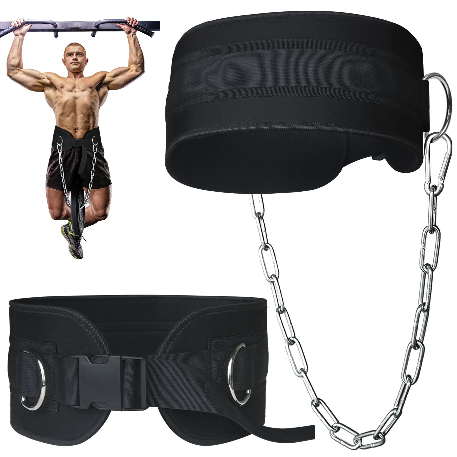 Photo 1 of Dip Belt for Weightlifting, Weight Belt with Chain for Pullup, Weight Lifting Belt,Lifting Belt,Powerlifting Gym Belt for Pull Up, Squats, Powerlifting & Deadlift,Dip Belt,Capacity Up to 440 LBS,Waist Adjustable,Deadlifts & Added Weight Training