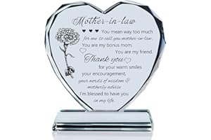 Movdyka Mother in Law Gifts from Daughter in Law Birthday, Bonus Mom Gifts for Mother in Law, Heart-Shaped Glass Keepsake Gifts for Mother in Law Unique on Mothers Day & Wedding Day
