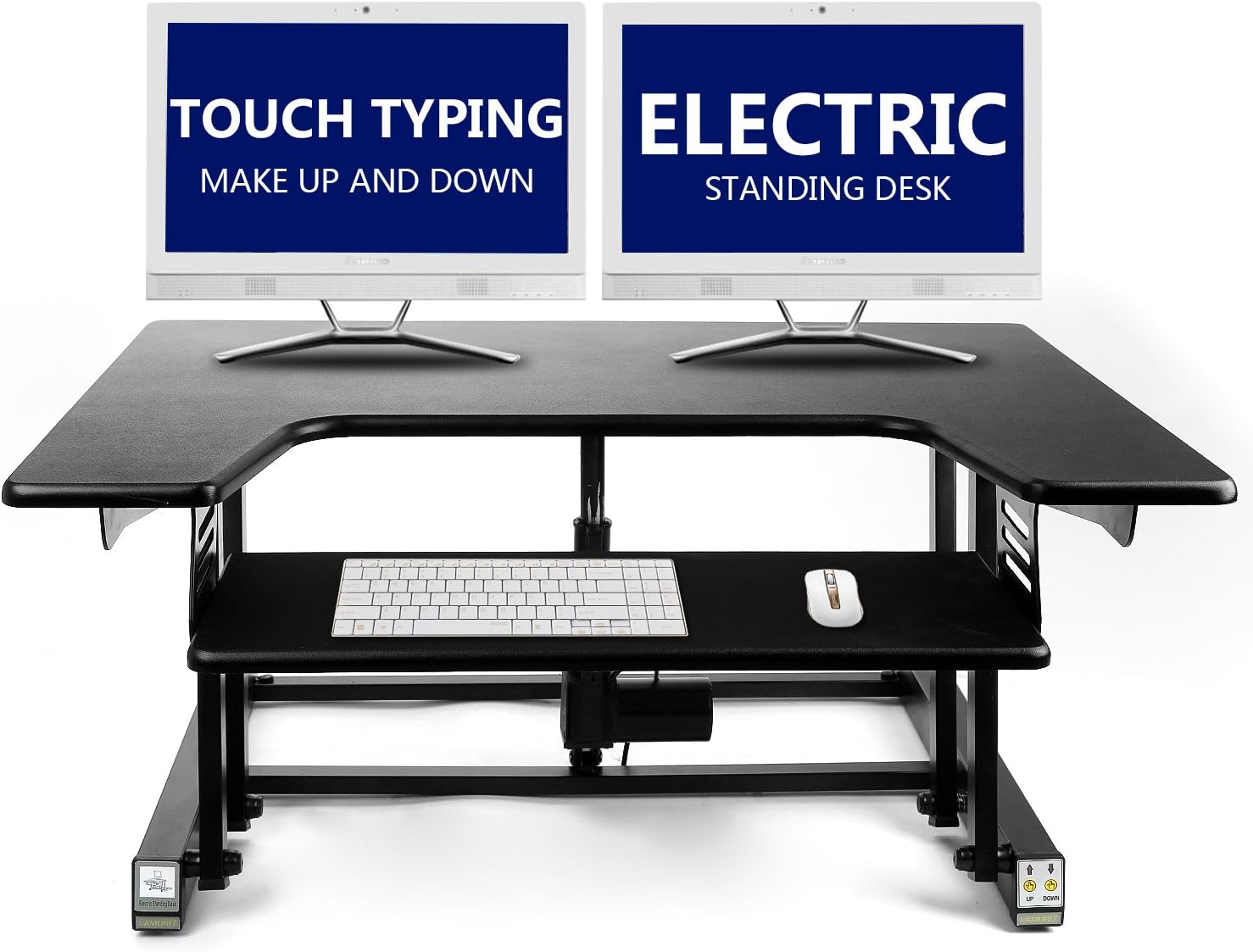 Electric Height Adjustable Sit Stand Desk Converter For Dual Monitor, Separate Keyboard & Mouse