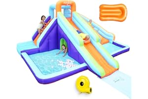AirMyFun Inflatable Waterslide, Kids Bounce House with Blower, Extended Water Slip Waterslide, Bouncy House Water Park, Dual Slide, Water Spray, Splash Pool, A83023