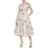 Eliza J Womens Midi Style Floral Organza Sleeveless V-Neck Dress