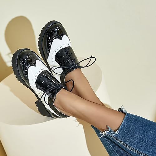 Agodor Women's Lace up Wingtip Oxford Shoes Chunky Heel Platform