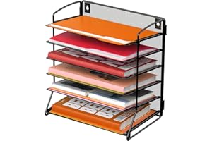 Gawerk 6 Tier Mesh Desk File Organizer Tray, Desktop Paper Sorter Letter Shelf Rack for Office Home School, Black
