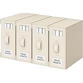 Criusia Bed Sheet Organizers and Storage, 4 Pack Foldable Linen Closet Organizers – Bedding Holder for Sheet Set (King/Queen Sizes), Duvet Covers, Blankets (Beige)