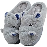YILANLAN Women's Cartoon Animal Hippo Slippers - Winter Warm Furry Cute Home Slippers