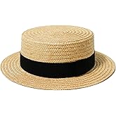 Straw Boater Hat Women Men Skimmer Hat Wide Brim Amish Hat Christmas Costume Handmade Natural Straw Hat