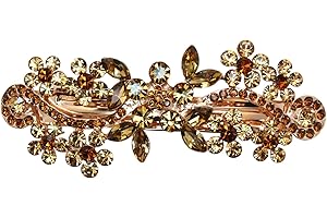 Faship Smoked Topaz Color Brown Crystal Floral Hair Barrette Clip