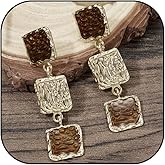 Brown Earrings for Women Gold Statement Stud Hoop Geometric Vintage Boho Gemstone Dangle Earrings Bohemian Jewelry Birthday Christmas Gifts Stocking Stuffers