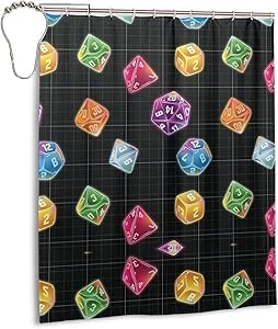 Tukiv Spa Shower Curtain Dungeons Dragons Master Dice Cloth Fabric Bathroom Decor Set with Hooks 60×72 Inche