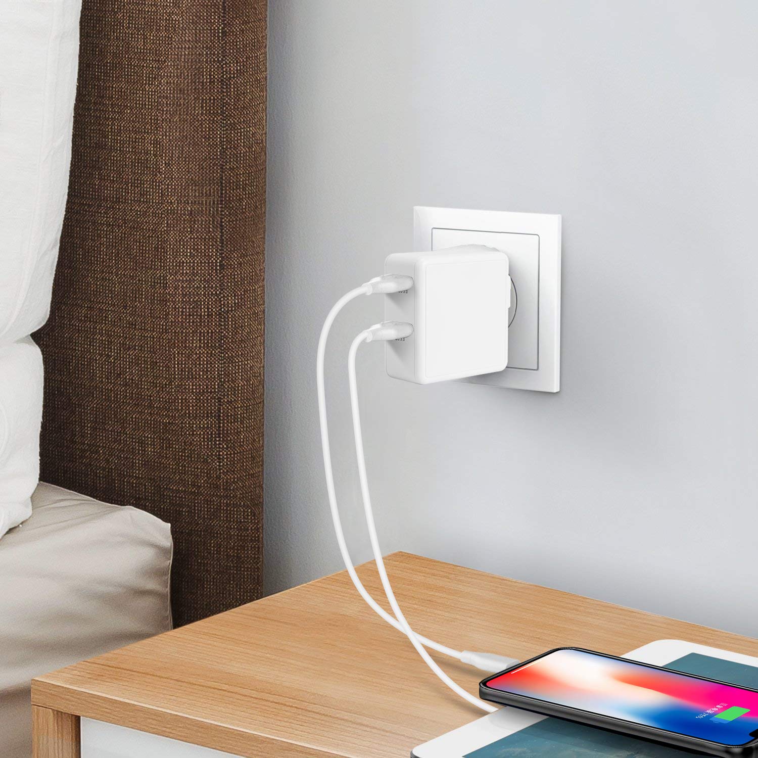 USB C Wall Charger, 2-Port 49.5W PD Charger with Foldable Plug Fast Charging for iPhone X/ 8/8 Plus, Google Pixel/Pixel C, iPad Pro 2017, Macbook A1534, Nintendo Switch and more (White)