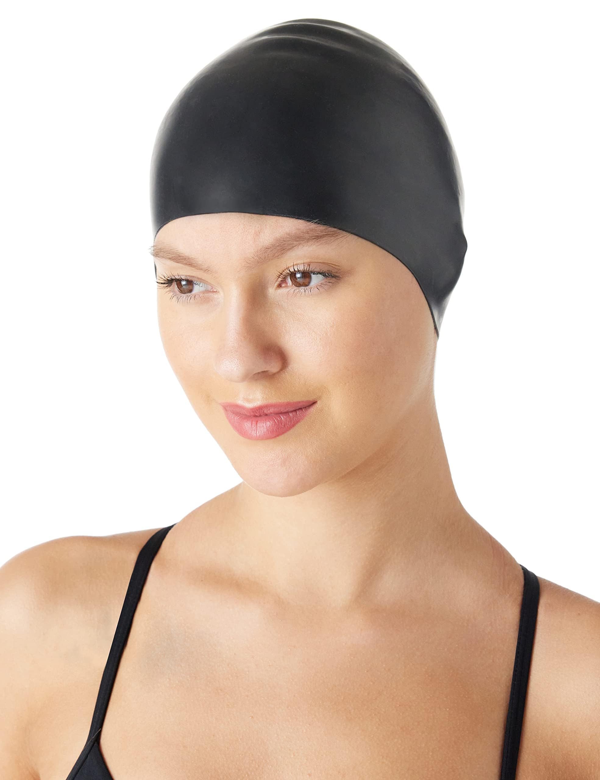 Photo 1 of Amazon Basics Silicone Swim Cap, 1 Pack, Black