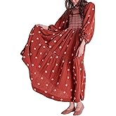 Willow Dance Women Casual Bohemian Floral Dress Square Neck Ruffle Swing A Line Long Sleeve Beach Maxi Dress with Pockets