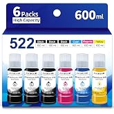 High Capacity Ink Replacement for Epson 522 Ink Refill Bottles(6PK-3BK,CMY) | T522 Compatible with ET-2800 ET-2803 ET-2720 ET-2760 ET-3750 ET-4800 ET-4850 ET-3760 ET-4700 ET-2750 ET-2980 ET-2400