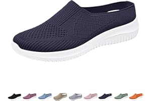 Women's Breathable Knit Slip-on Walking Shoes Comfortable Summer Wide Width Loafers Anti-Slip Casual Backless Sneakers Orthop