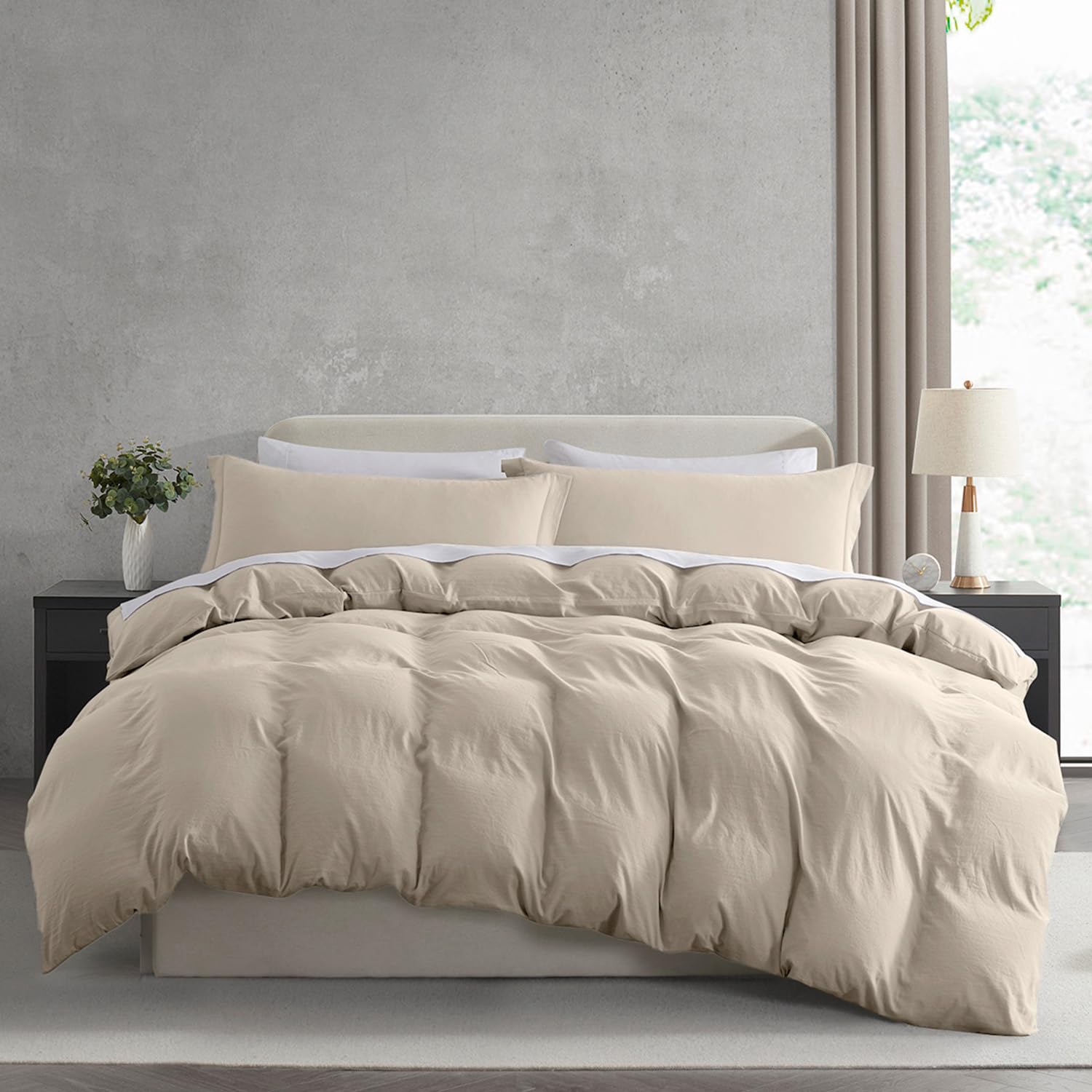Photo 1 of Nestl Linen Duvet Cover Queen Size - Soft Prewashed Queen Duvet Cover Set, 3 Piece, with Zipper Closure, 1 Duvet Cover 90x90 inches and 2 Pillow Shams - No Comforter