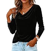 AEQUEM Women's 2025 Velvet Cowl Neck Long Sleeve Blouse Elegant Dressy Top for Christmas Holiday Party Casual Outfits