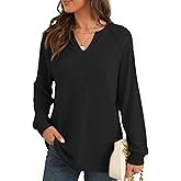 BLENCOT Long Sleeve Shirts for Women Trendy V Neck Fall Tops Cute Casual Waffle Loose Fitted Sweatshirt