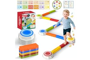 DUONIZAY 15PCS Rainbow Stepping Balance Beam Stones for Kids Toddlers - Indoor & Outdoor Sensory Toys for Outside Play Games,With Light Up&Music Non-Slip Jumping Blocks for Obstacle Course Boy Girl Gifts