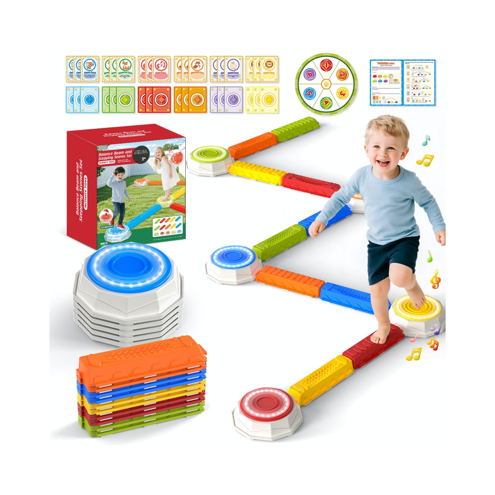 Photo 1 of 15PCS Rainbow Stepping Balance Beam Stones for Kids Toddlers - Indoor & Outdoor Sensory Toys for Outside Play Games,With Light Up&Music Non-Slip Jumping Blocks for Obstacle Course Boy Girl Gifts