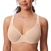 DELIMIRA Women's Cosnufy Sheer Balconette Bra Full Coverage See Through Plus Size Unlined Underwire Bras