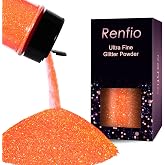Renfio Orange Glitter,1.94 Oz/55g Fine Iridescent Glitter for Crafts | 1/128" Halloween, PET Flake Crafts Sequins Epoxy Chips for Pumpkin, Epoxy Resin - Fluorescent Orange
