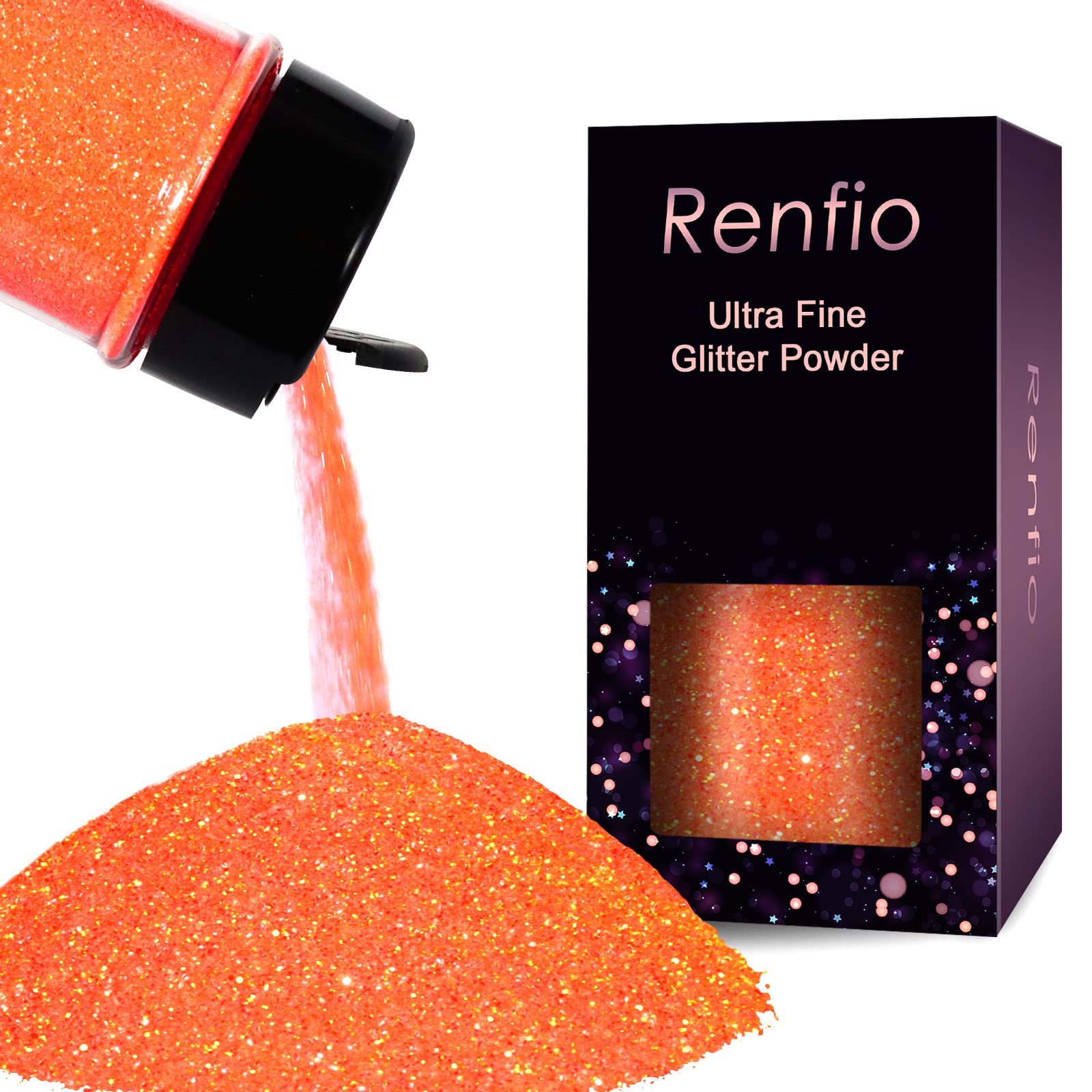 Photo 1 of Renfio Orange Glitter, 1.94 Oz/55g Fine Glitter, Iridescent Glitter for Crafts, 1/128" Halloween Glitter, PET Flake Crafts Sequins Epoxy Chips for Pumpkin Crafts, Epoxy Resin - Fluorescent Orange
