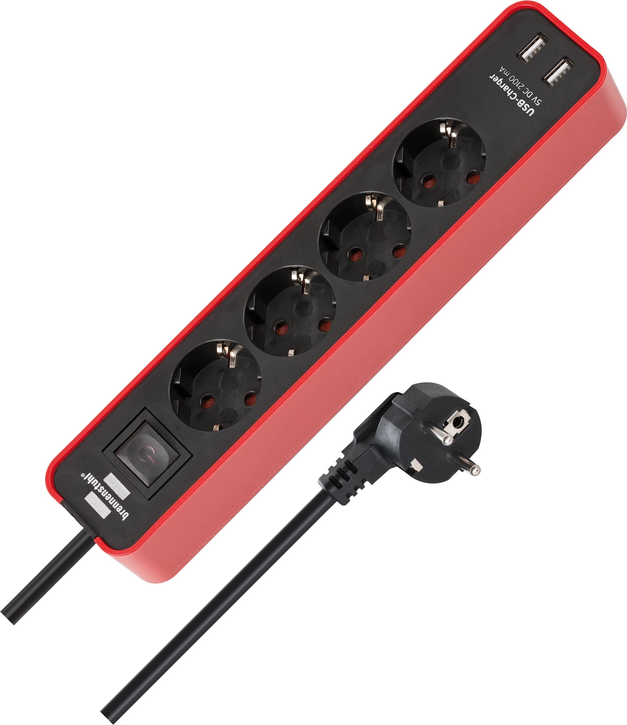 Brennenstuhl Ecolor 4-way power strip with USB charging socket (multiple socket with 2x USB charger, switch and 1.5m cable) red/black