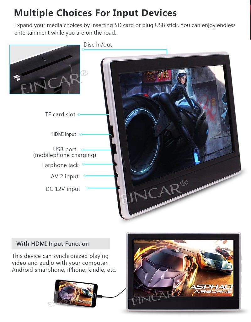 柔らかい Eincar 11 6インチのデュアルスクリーン後部座席ヘッドレストマウントブラケットユニバーサル車でポータブルdvdプレーヤー2 Pcs タブレットスタイルの車のリアsest単位サポートusbのsd Hdmi補助fm Irトランスミッタ32ビットゲームで B0787vy7t1 想像を超えての