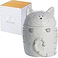 SPOTTED DOG GIFT COMPANY Cat Cookie Jar, Large Animal Shaped Ceramic Canister for Kitchen Counter, Novelty Food Storage Container with Lid for Candy Snack Treats, Gifts for Cat Lovers 47oz - White