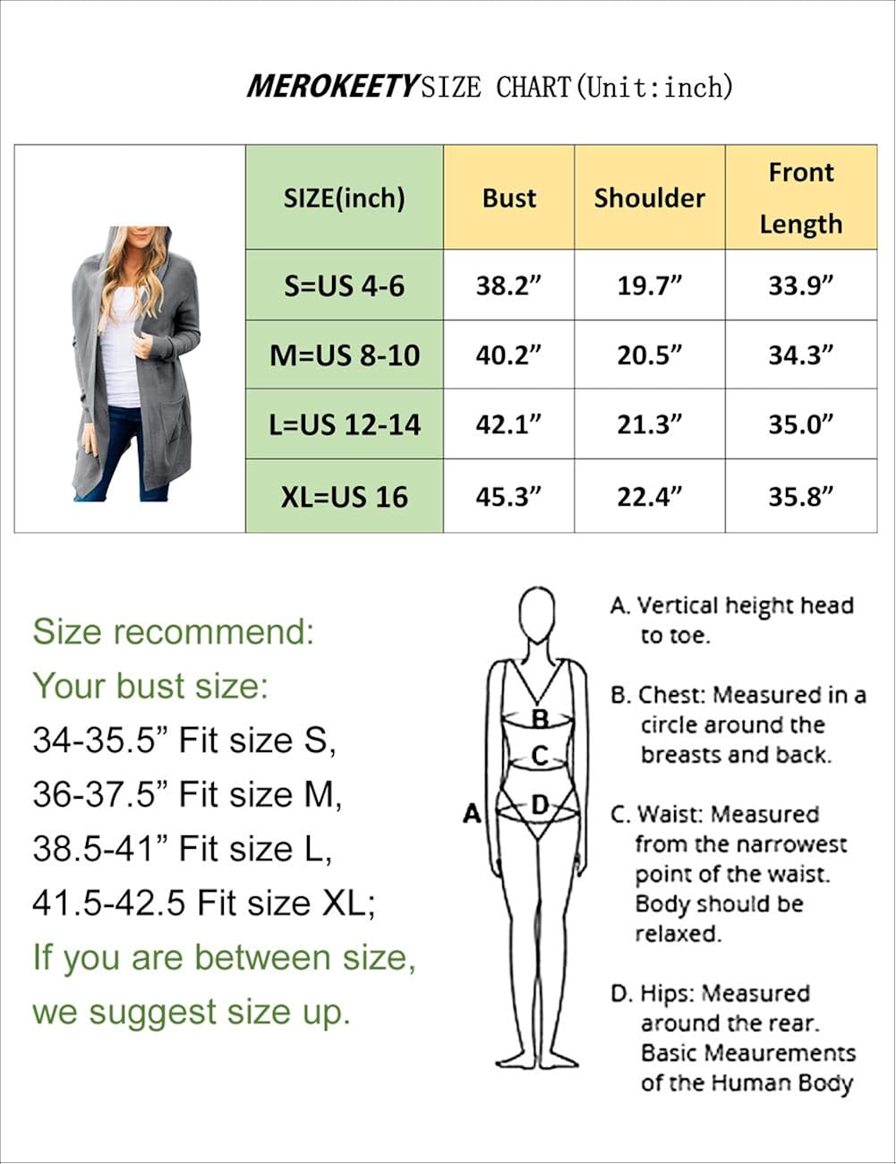 MEROKEETY Women's Long Sleeve Open Front Hoodie Knit Sweater Cardigan with Pockets at  Women’s Clothing store