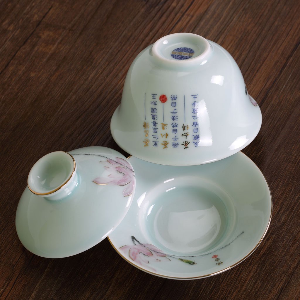 130ml Porcelain Ceramic Lotus Chinese GongFu Tea Gaiwan teacup cup with